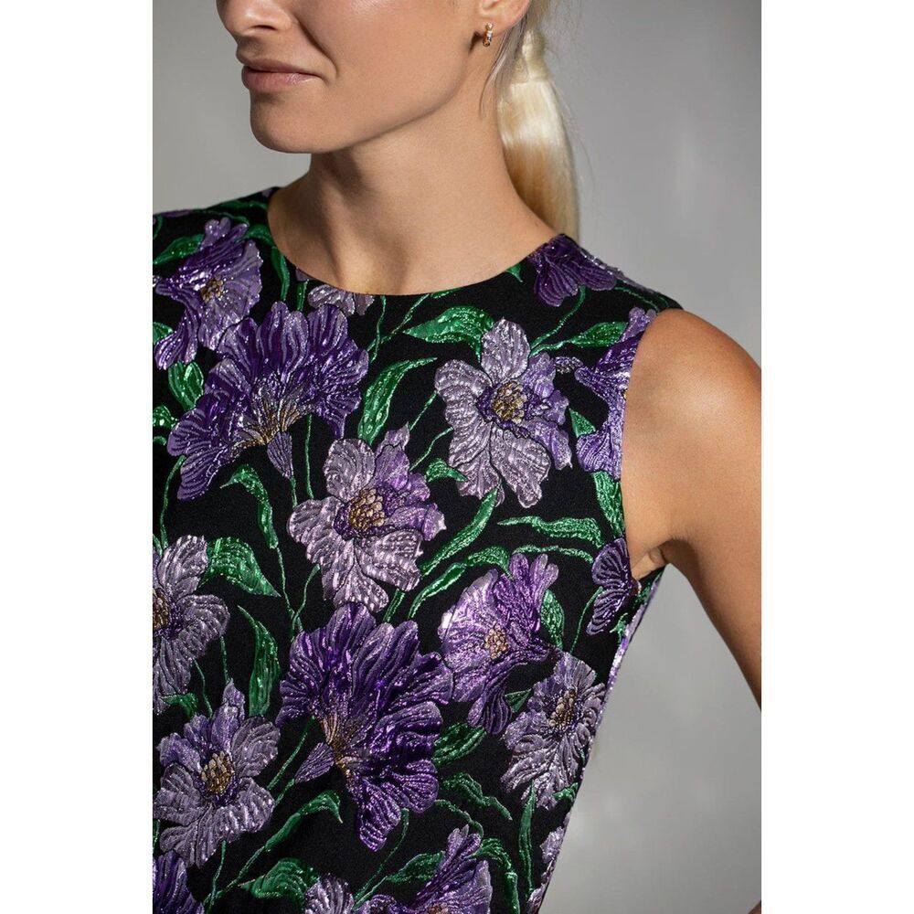 NWT.$4.5k Carolina Herrera Metallic Floral Brocade Shift Dress Sz 2 - Picture 6 of 16